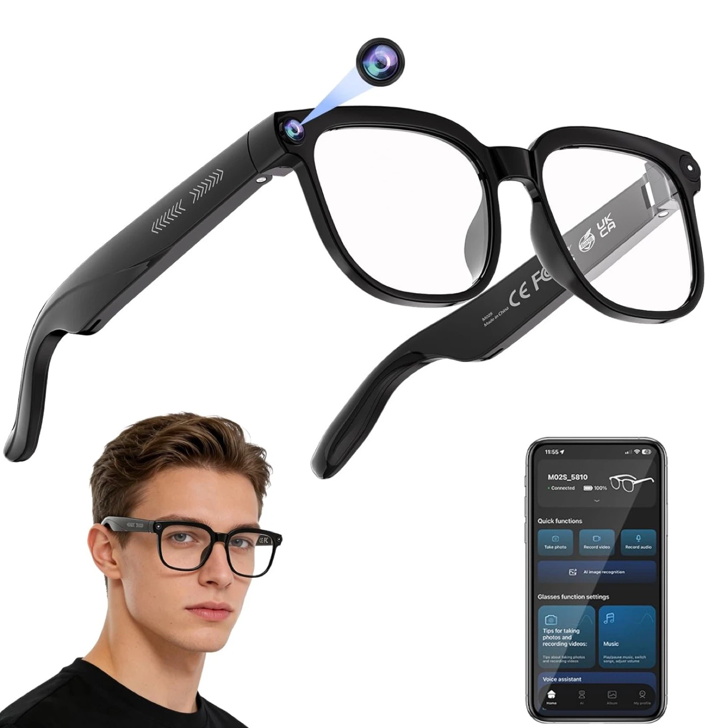 Smart Glasses with 4K Camera and AI Translation
