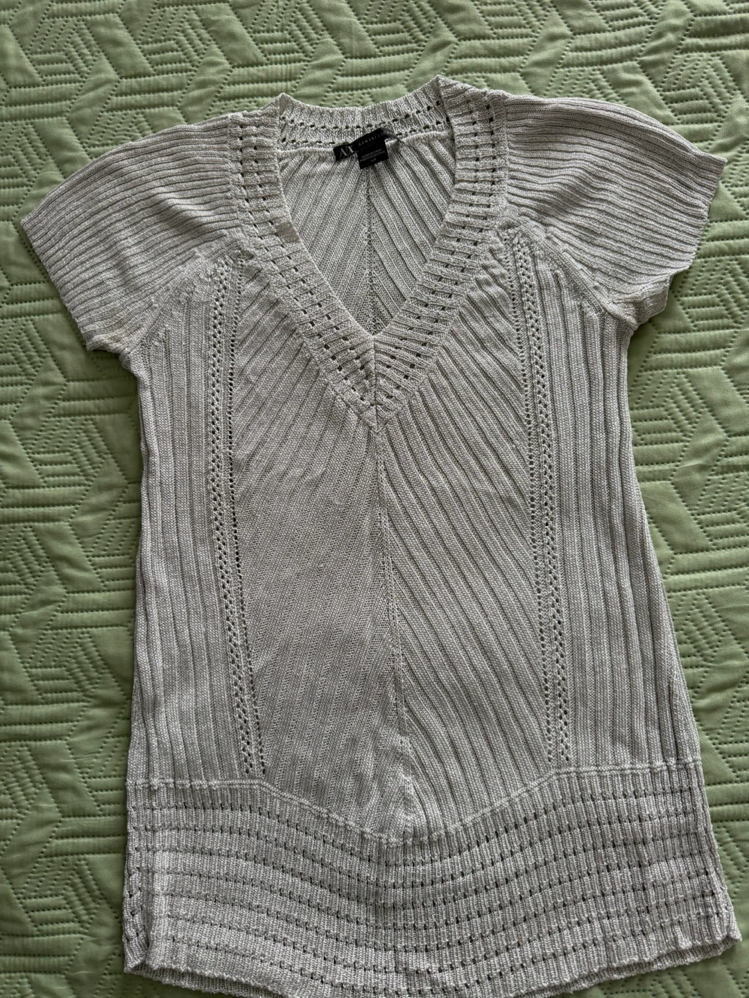 Armani Exchange Silver Knit V-Neck Top - S/P