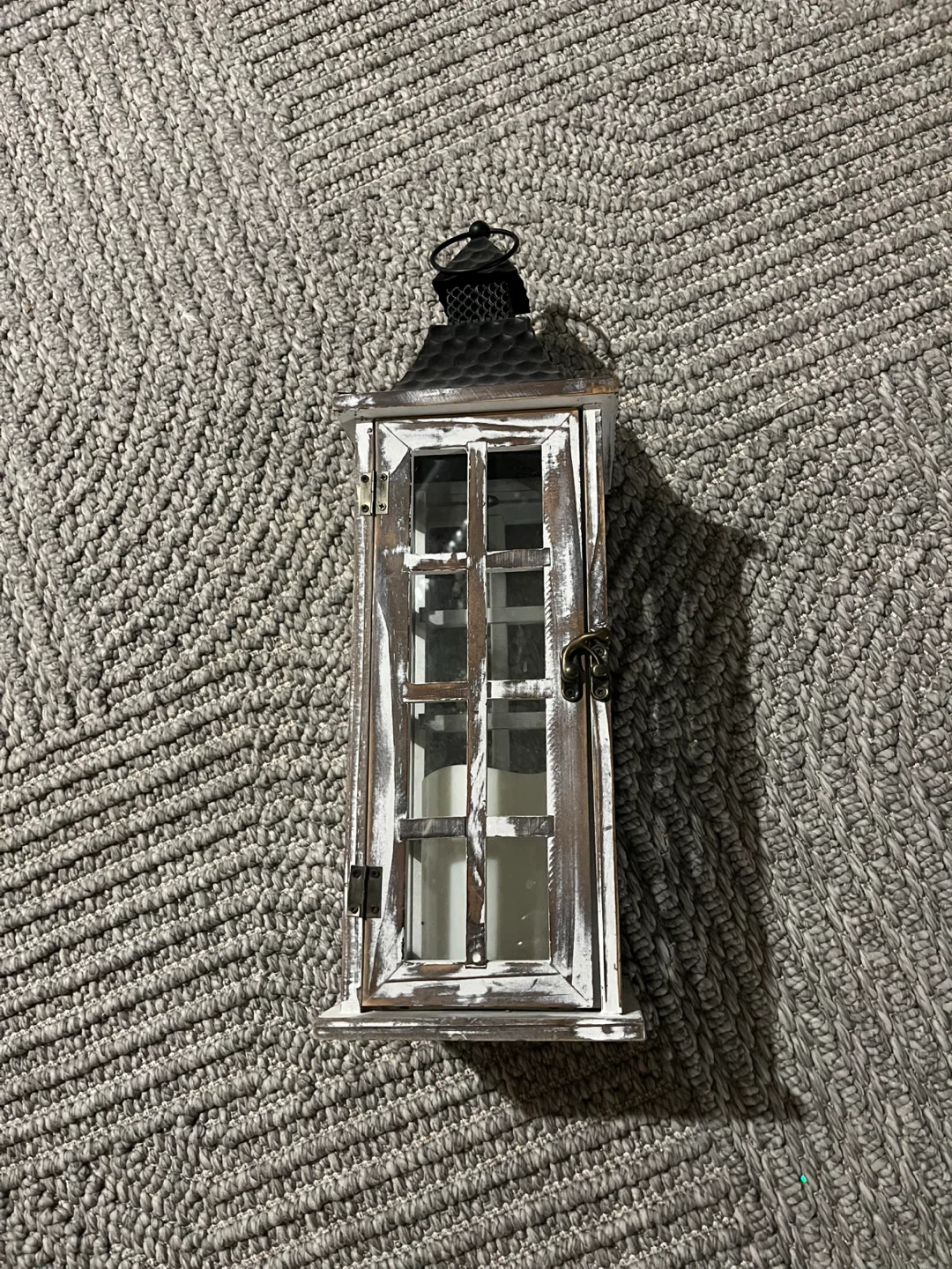 White Distressed Lantern with LED Candle - photo 2