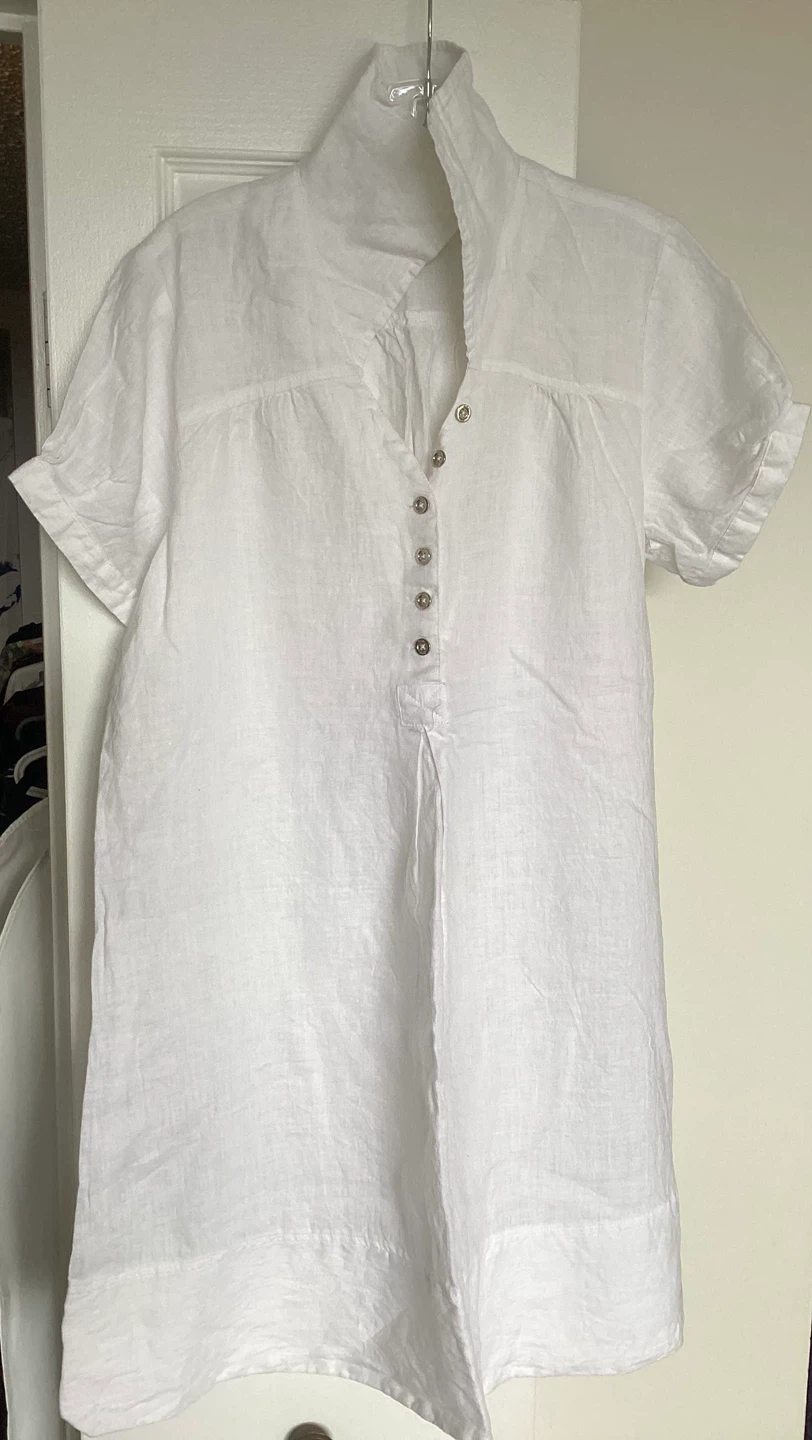 XL White 100% Linen Button-Up Shirt/dress