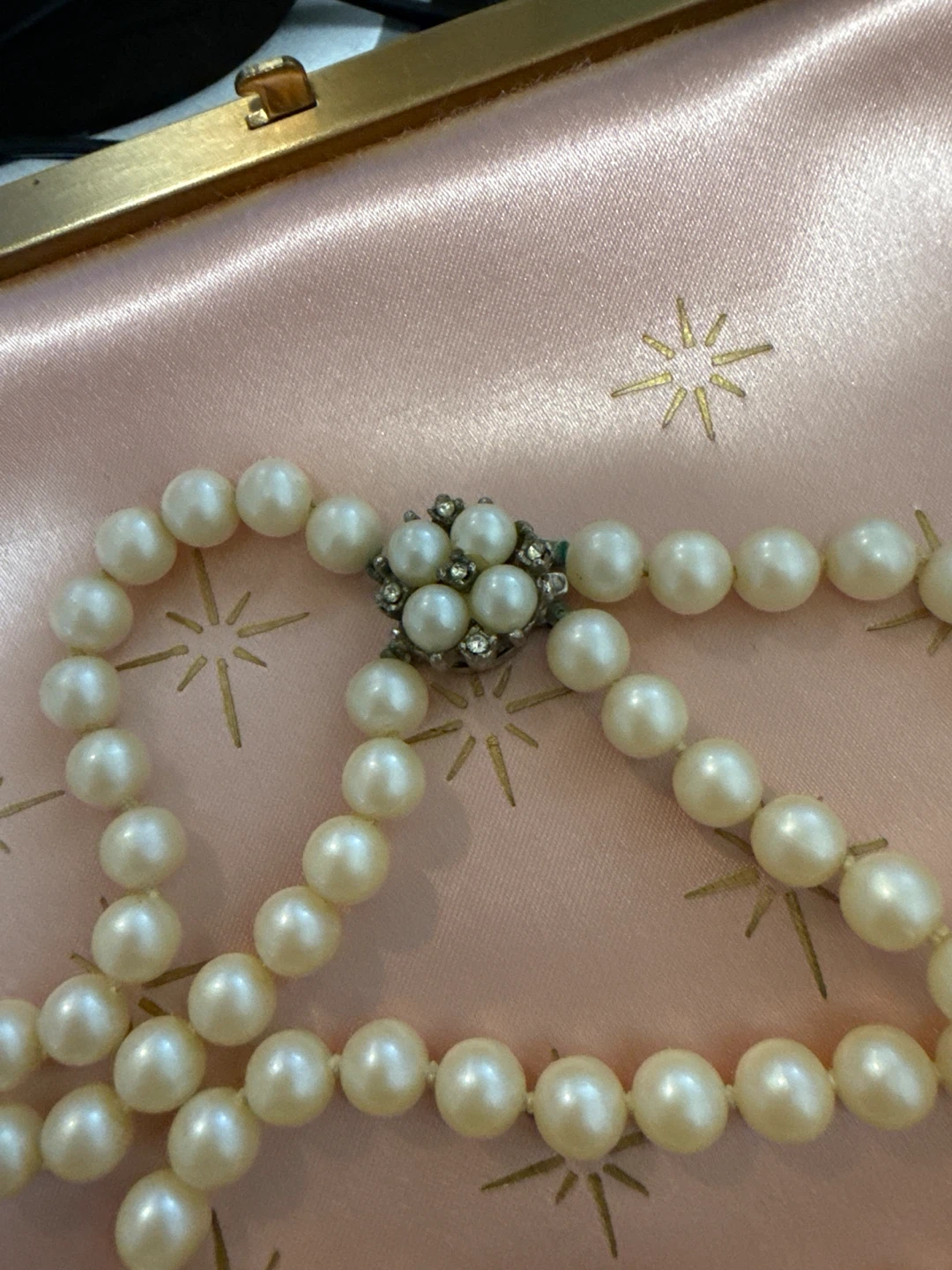 Faux Pearl Necklace with Rhinestone Clasp