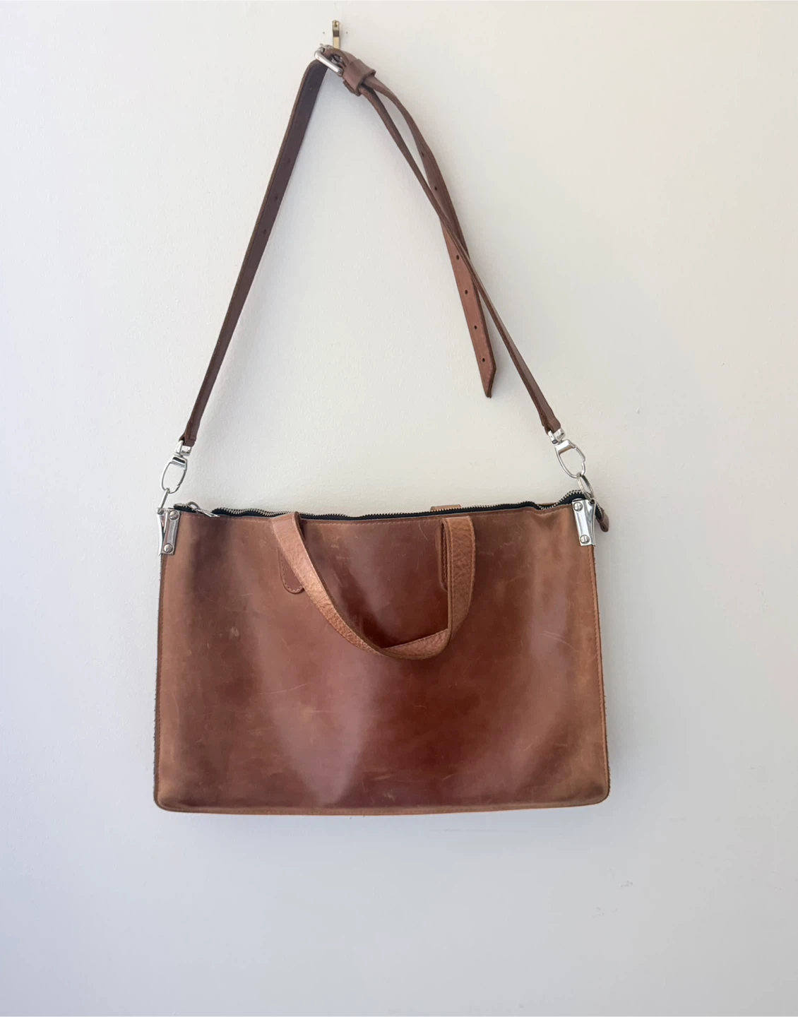 Brown Leather Tote Bag with Shoulder Strap