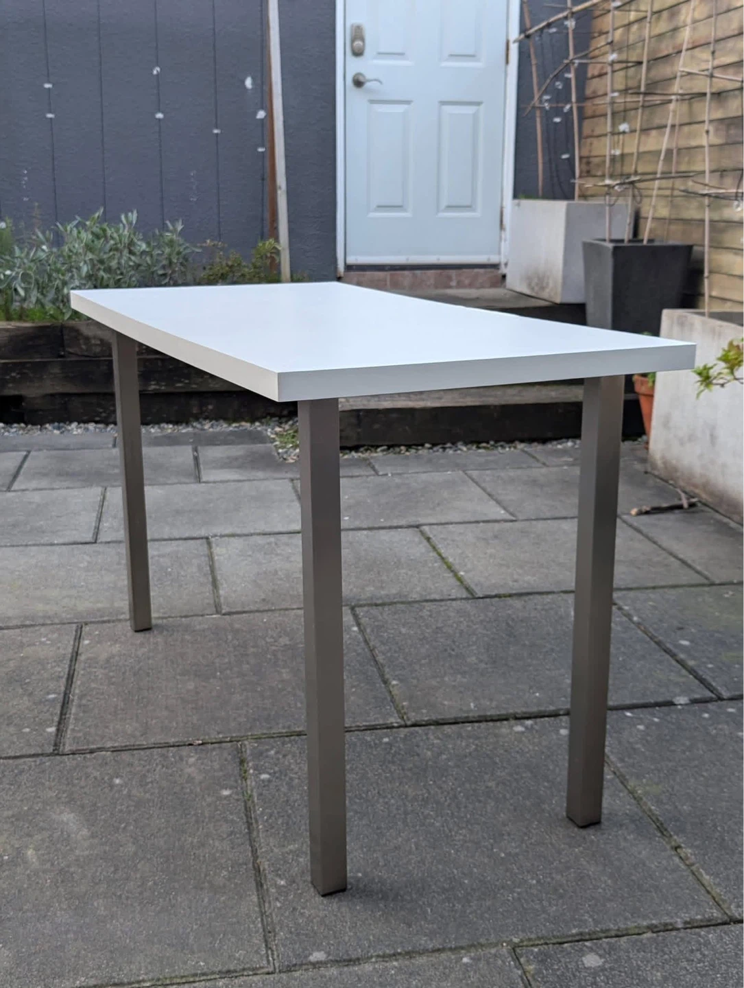 White Table with Metal Legs