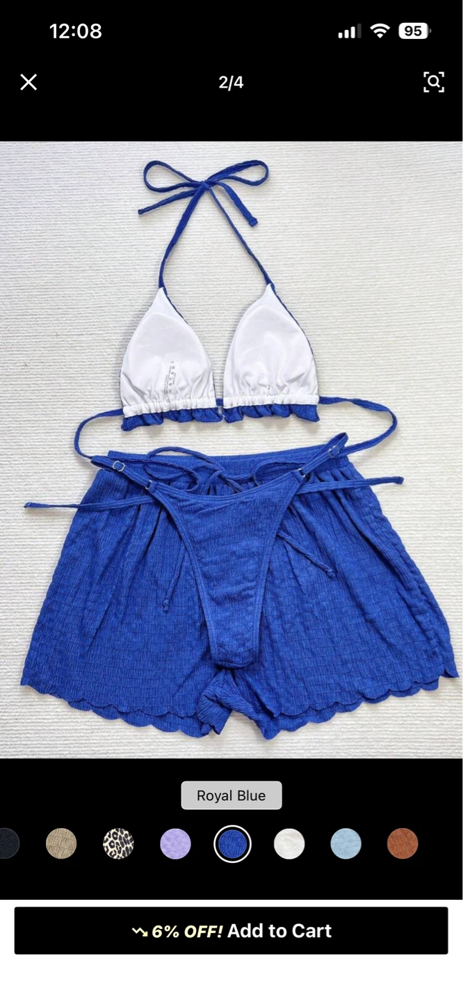 Blue textured bikini with cover-up shorts - photo 2
