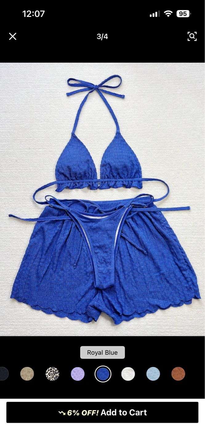 Blue textured bikini with cover-up shorts
