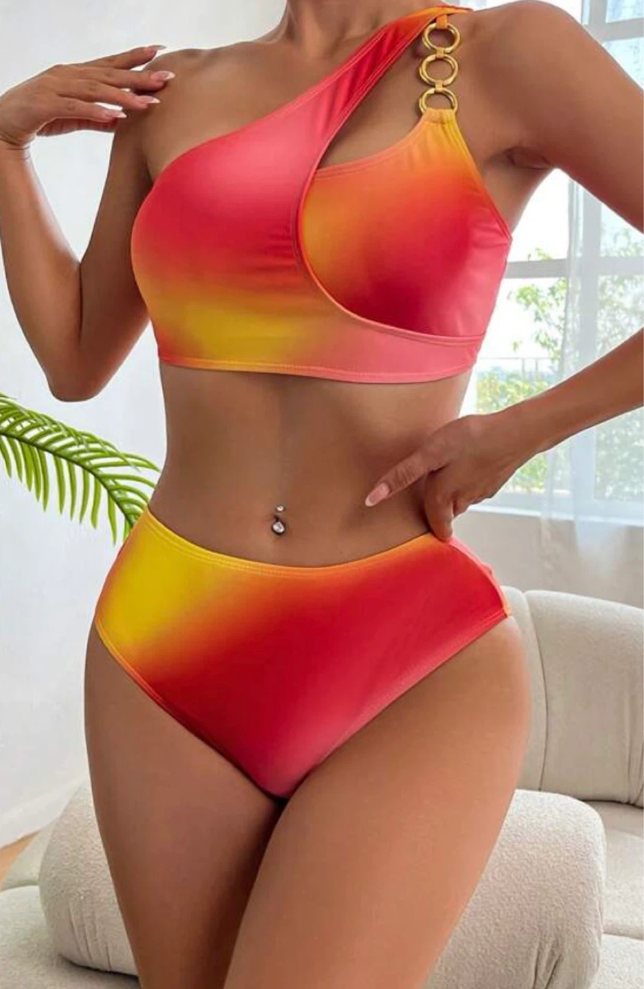 3-Piece Orange Yellow Tie Dye Swimsuit with Skirt - photo 2