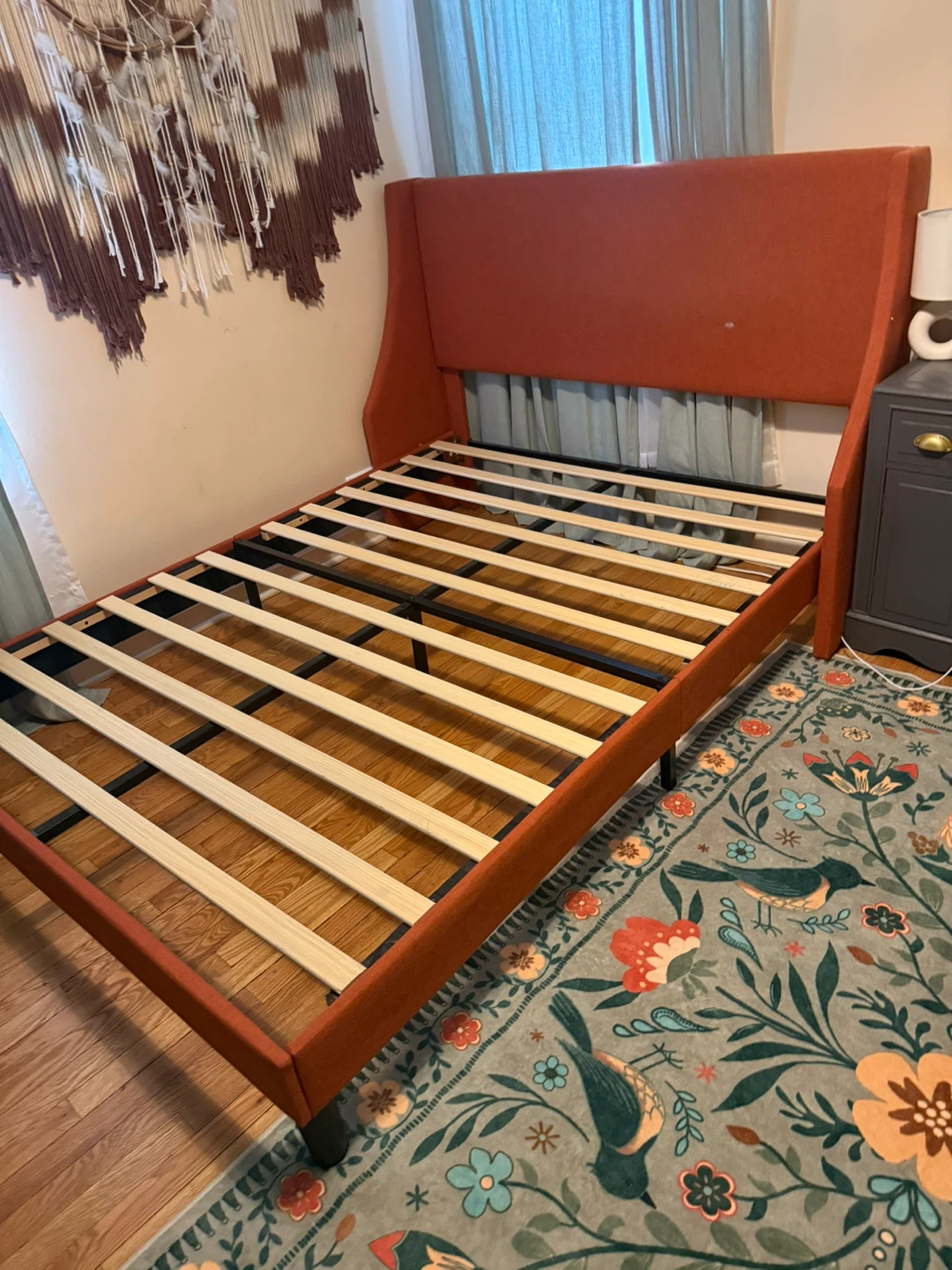 Orange Upholstered Wingback Bed Frame