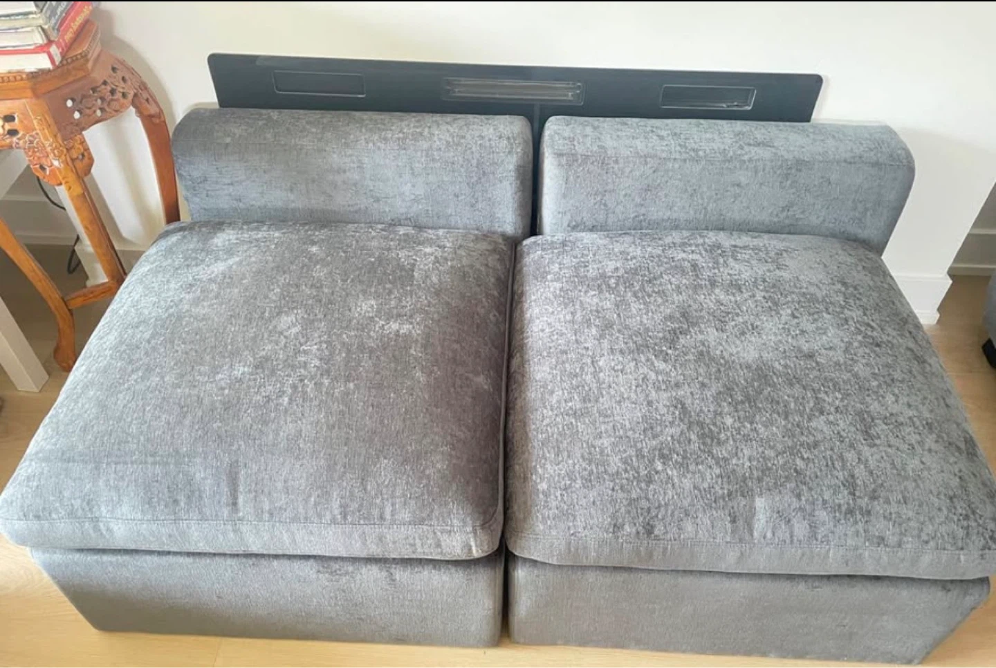 Grey Velvet Modular Sofa Section