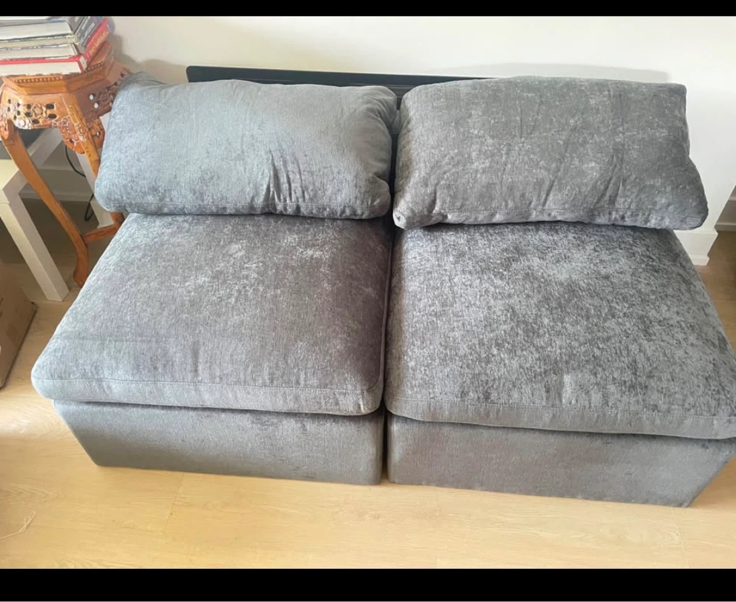 Grey Velvet Modular Sofa Section - photo 4
