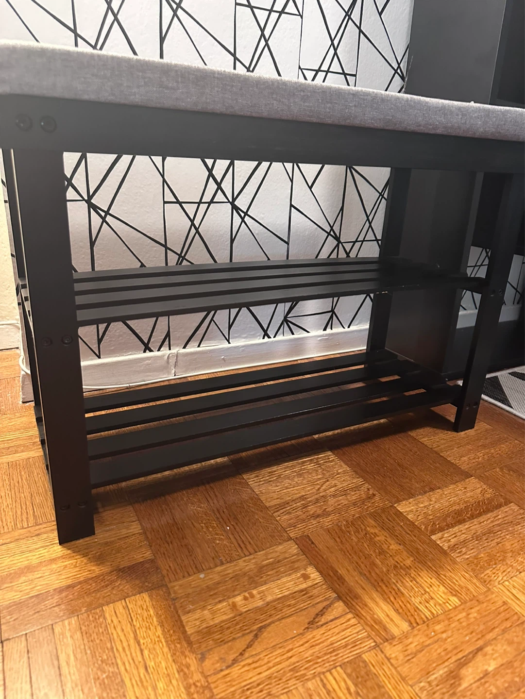 Black Shoe Rack Bench with Grey Upholstered Seat - photo 3