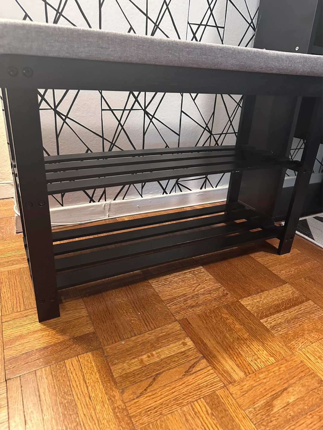 Black Shoe Rack Bench with Grey Upholstered Seat - photo 5