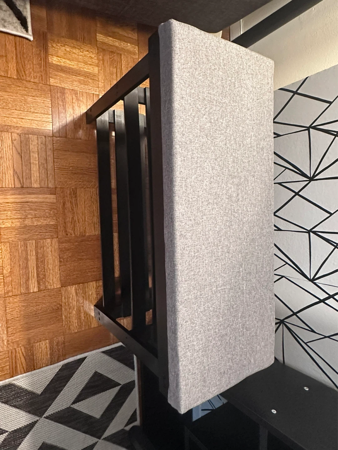Black Shoe Rack Bench with Grey Upholstered Seat - photo 4