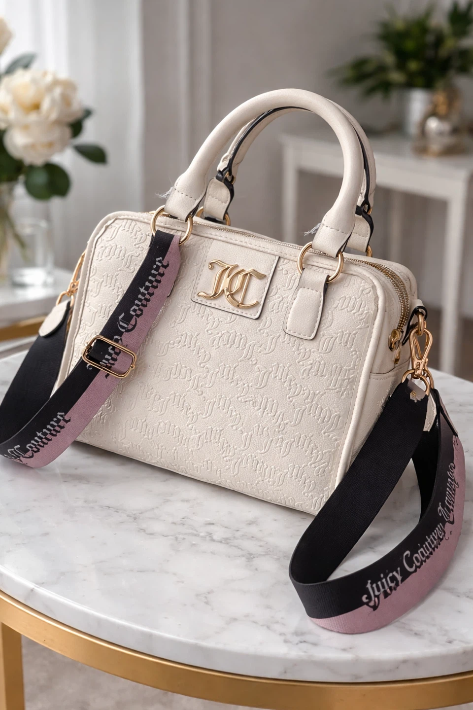 Juicy Couture Cream Monogram Satchel Bag