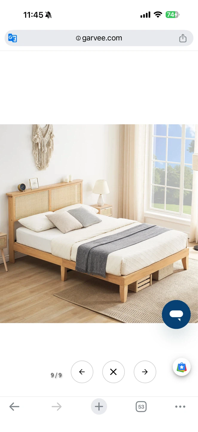 Garvee Boho Queen Size Bed Frame, Rattan Quee Bed Frame