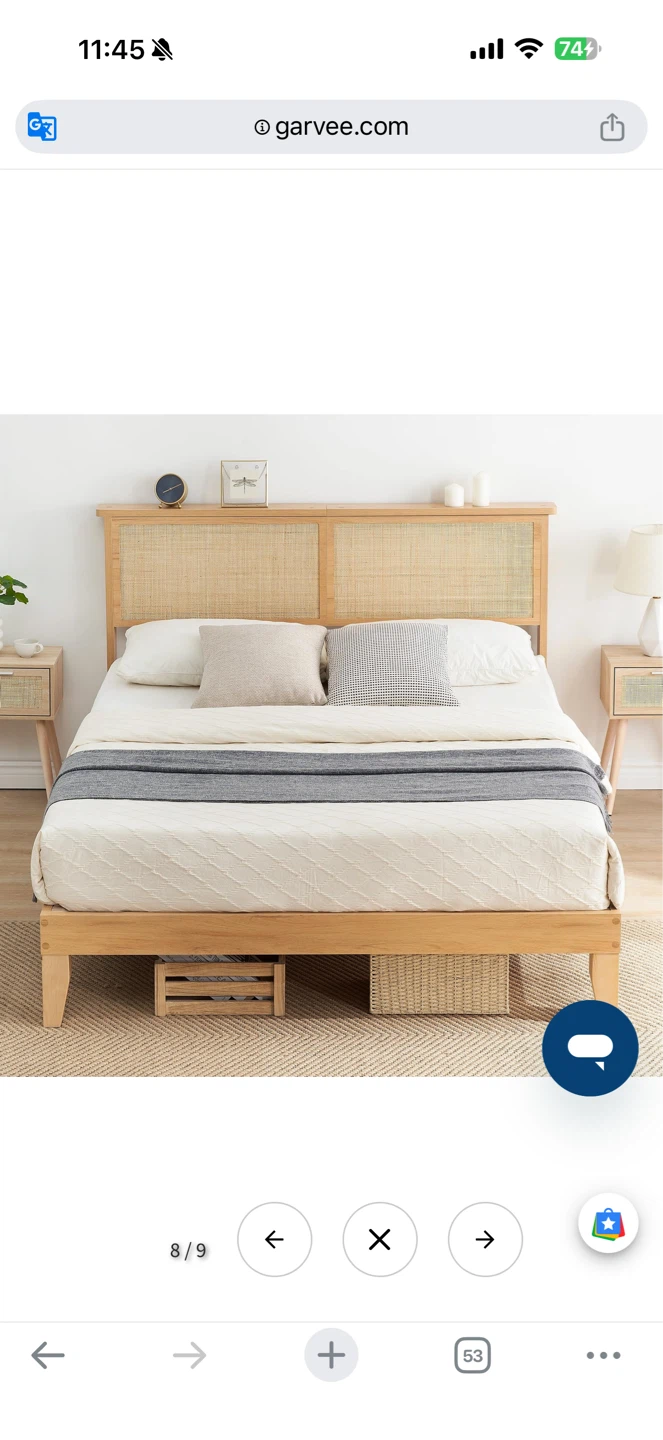 Garvee Boho Queen Size Bed Frame, Rattan Quee Bed Frame - photo 2