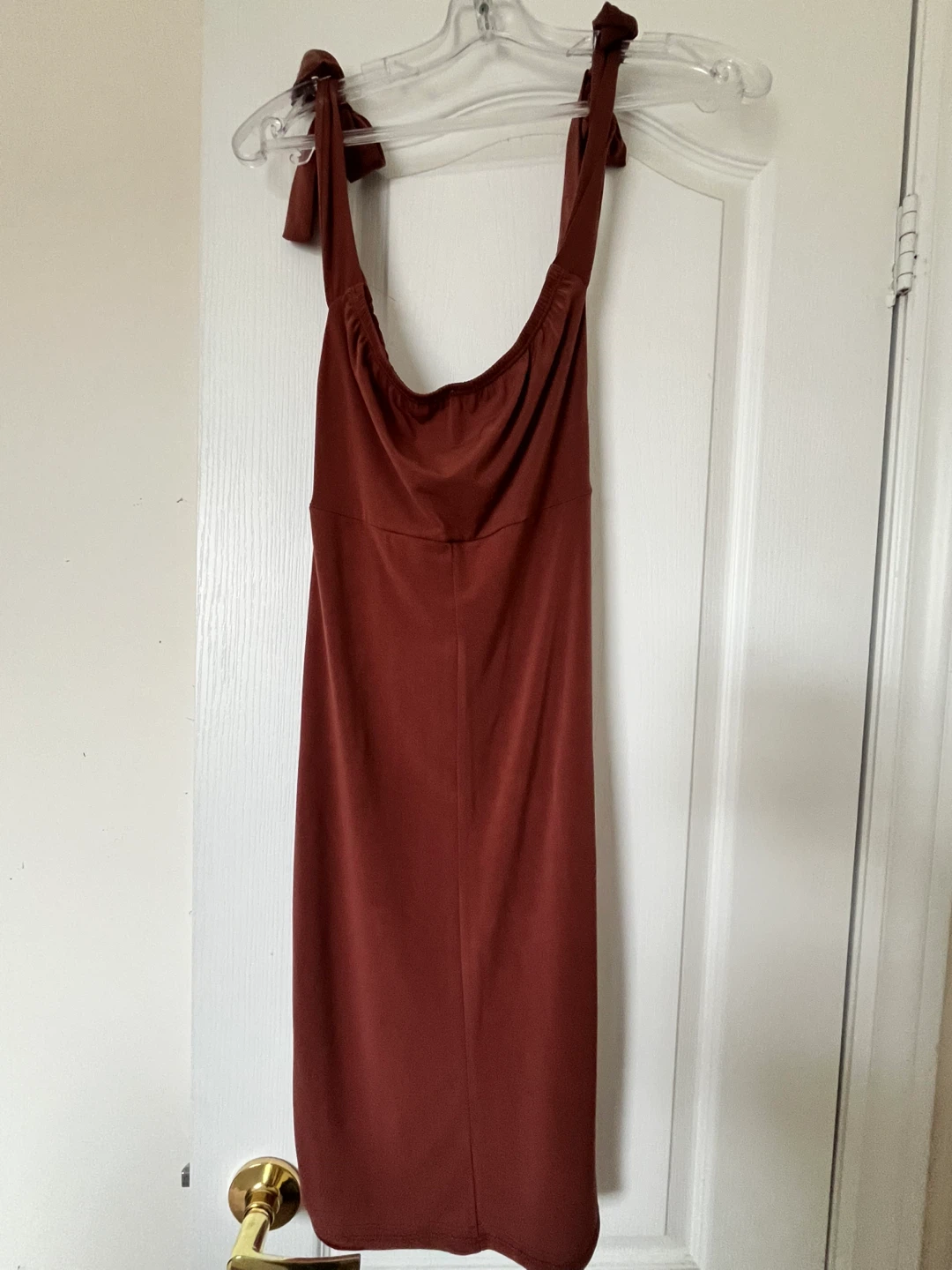 Brown Ruched Tie Strap Mini Dress - photo 2