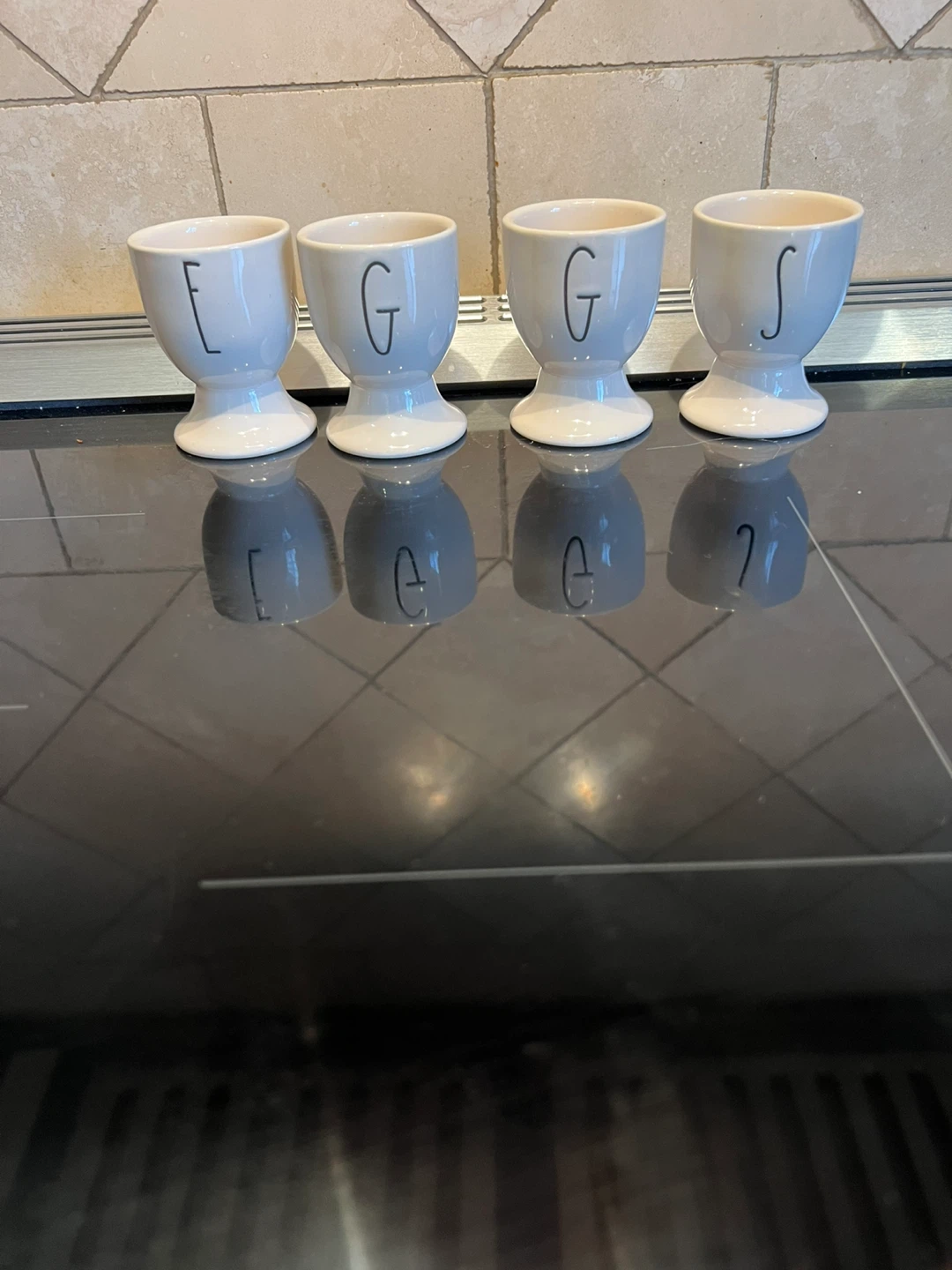 Set of 4 Rae Dunn  EGGS" Egg Cups