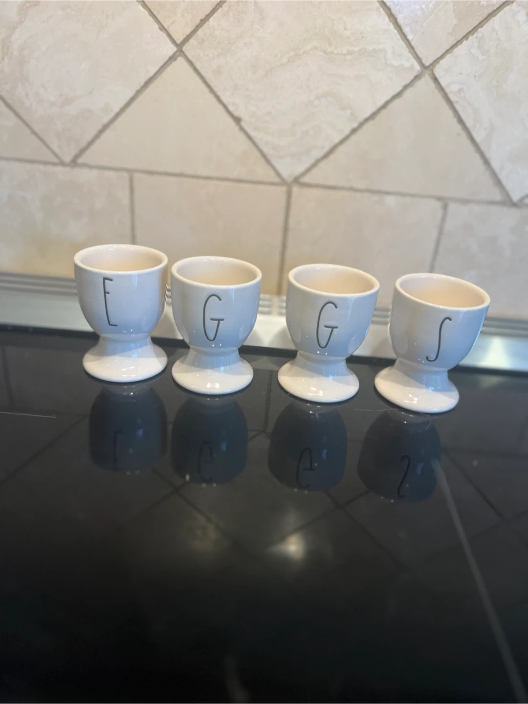 Set of 4 Rae Dunn  EGGS" Egg Cups - photo 2