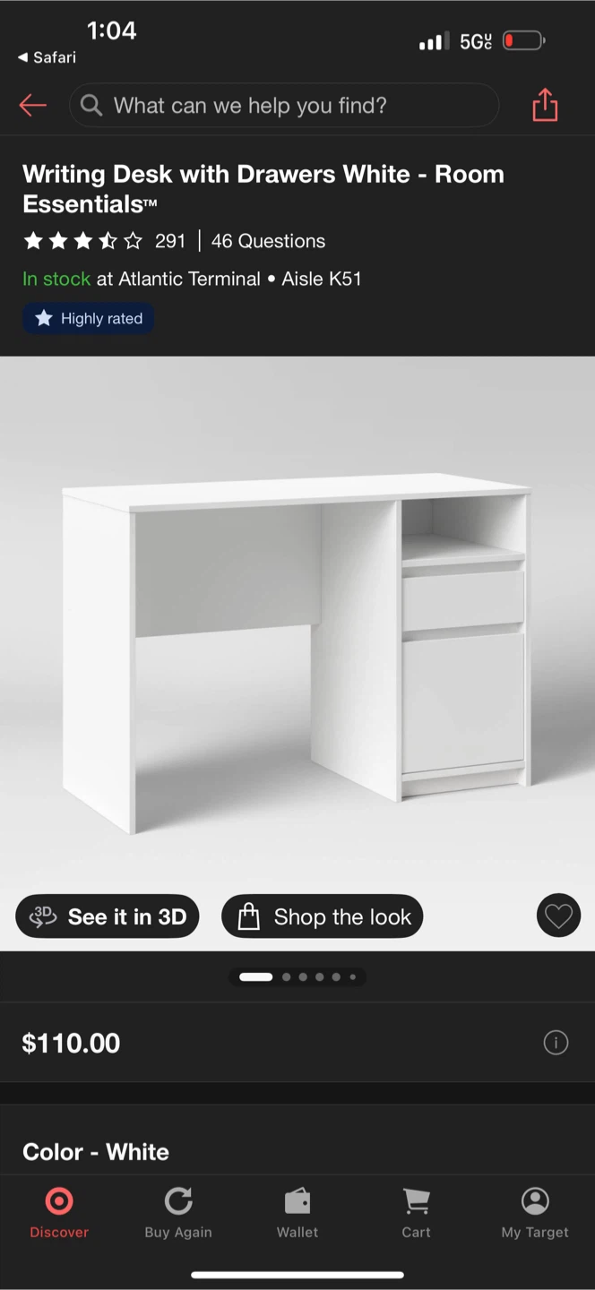White office desk with drawer