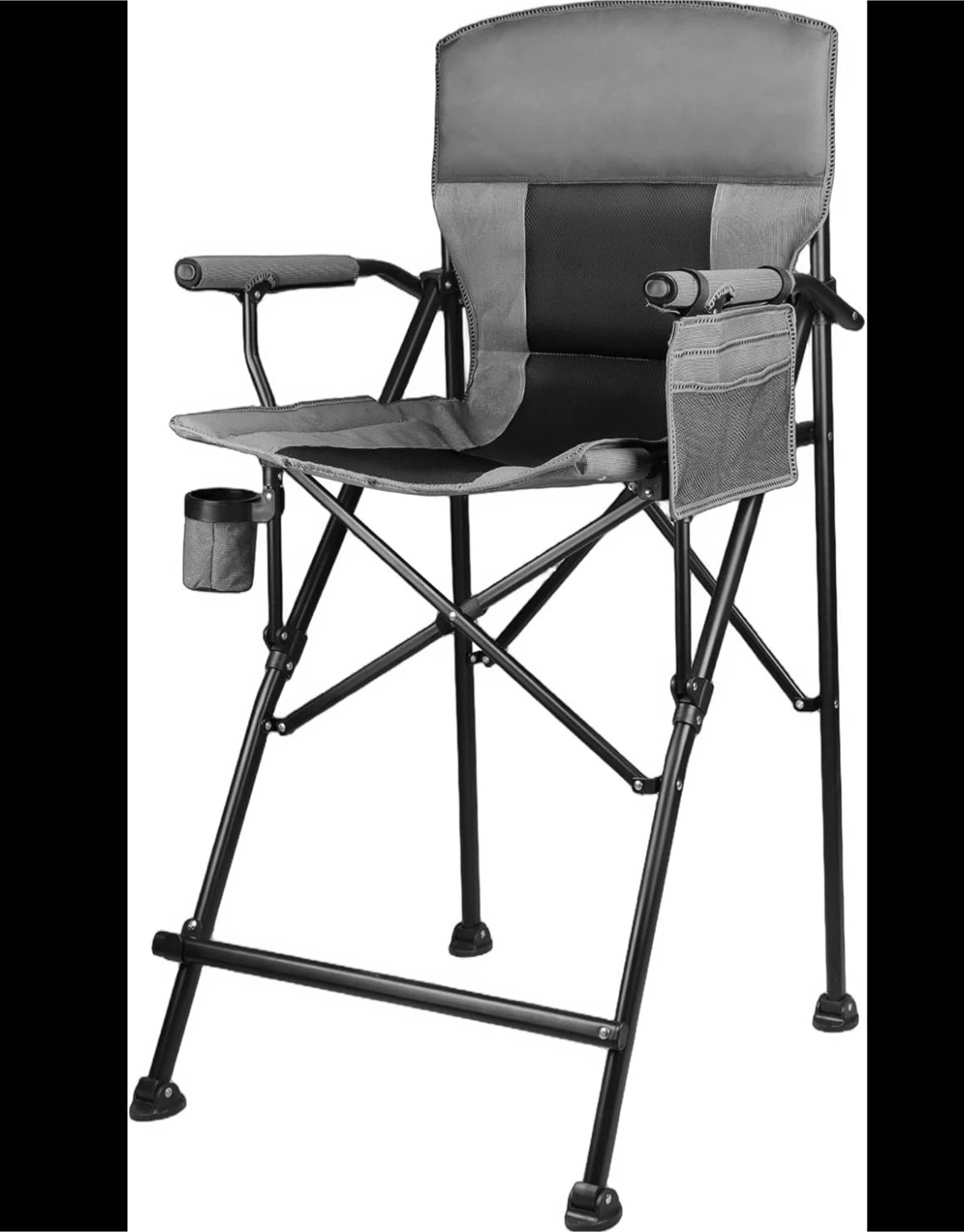 Grey Folding Directors Chair with Cup Holder