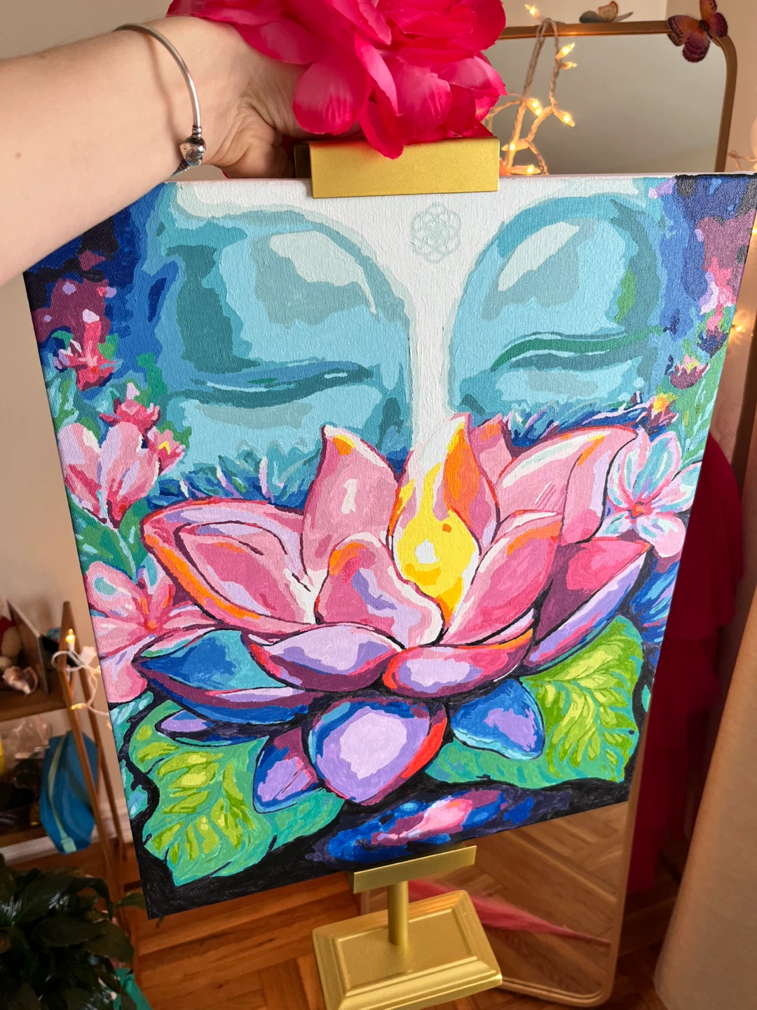 Zen Buddha and Lotus Flower Painting