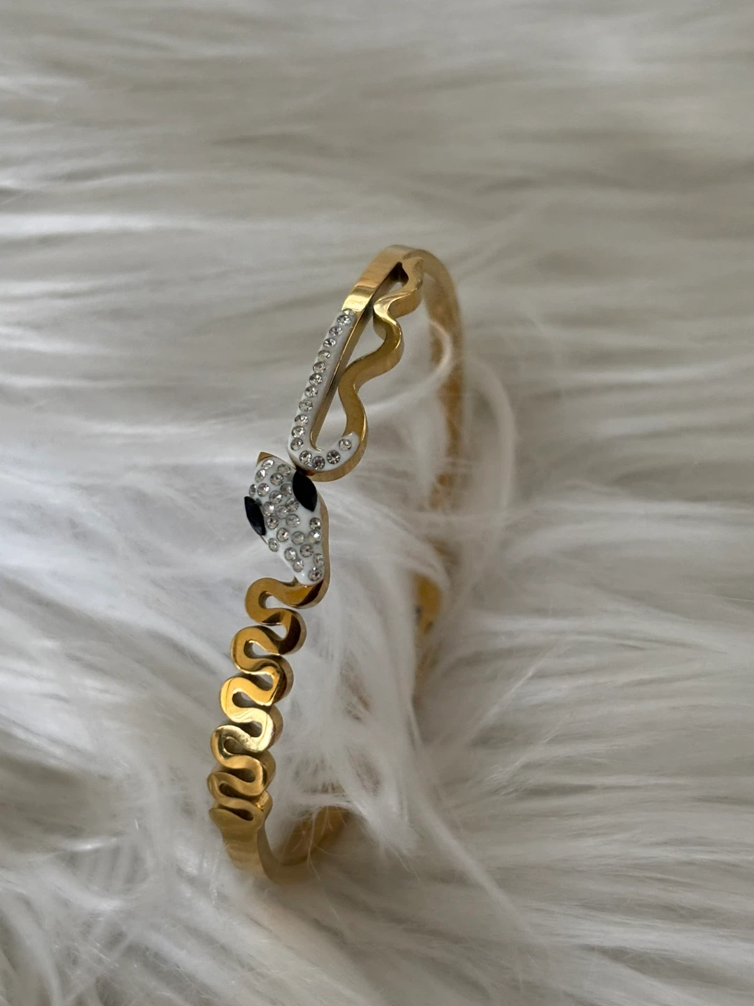 Gold plated Snake Bangle Bracelet with Crystals - photo 2