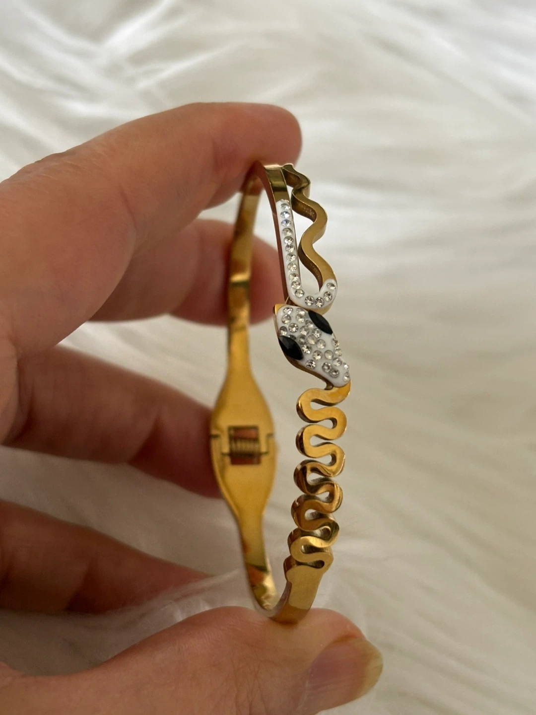 Gold plated Snake Bangle Bracelet with Crystals