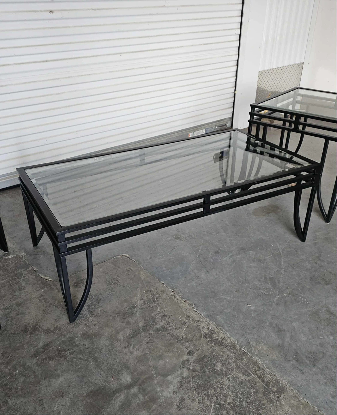 Modern black metal/glass top 3 piece coffee/end table set - photo 2