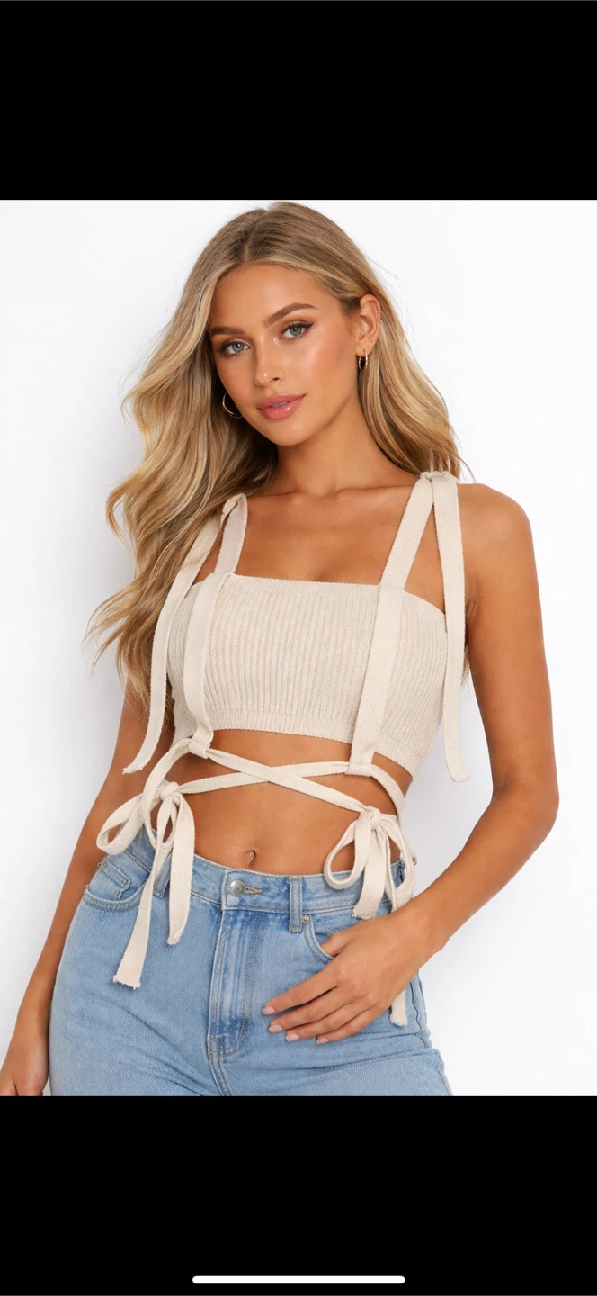 Cream Knit Crop Top with Straps - Size S - photo 5