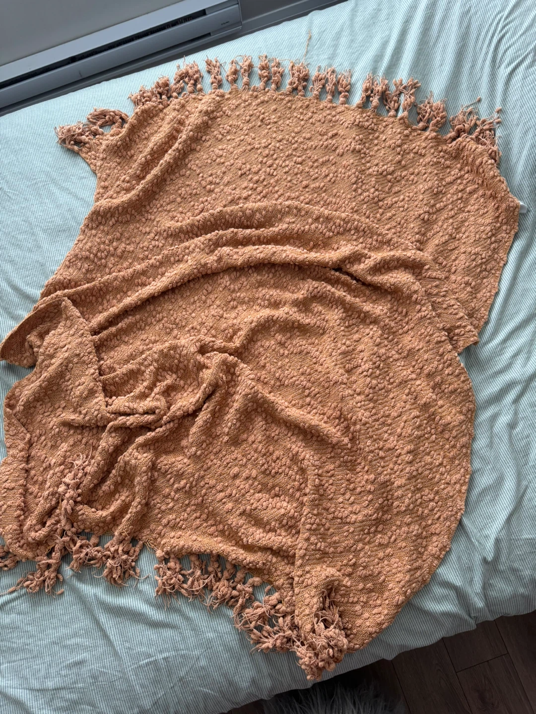 Peach Textured Throw Blanket with Fringe