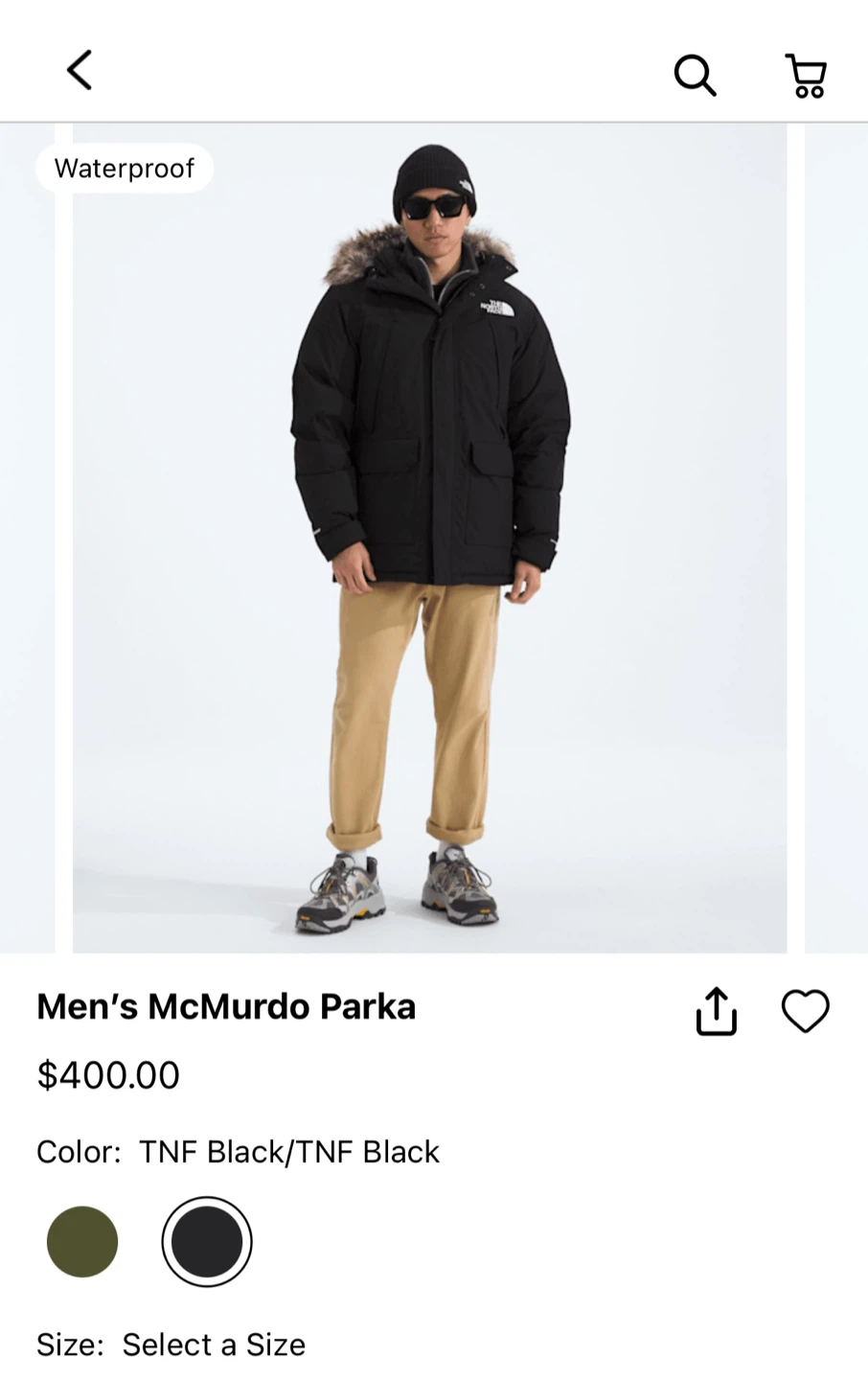The North Face Men's Black Down Parka - Size M