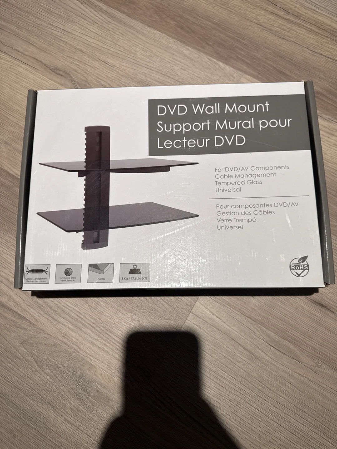 DVD Wall Mount with Tempered Glass Shelves