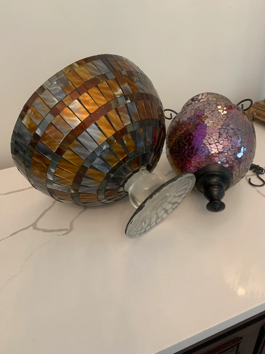 Mosaic Glass Pedestal Bowl and Hanging Lamp - photo 2