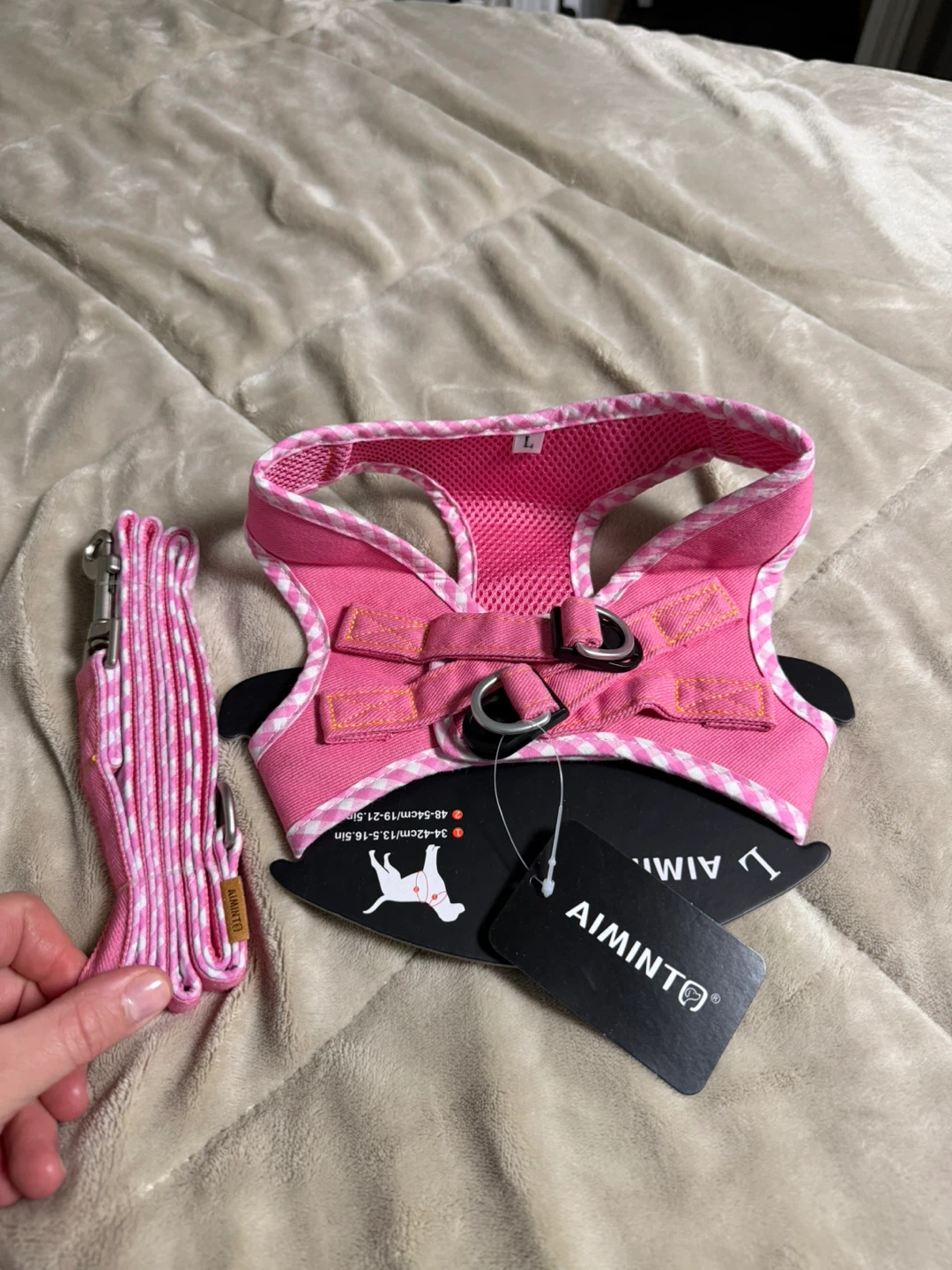 AIMINT Dog Harness and Leash Set - Pink, Size L