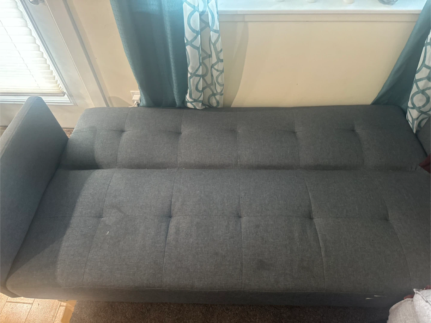 Grey Tufted Sofa with Power Outlets - photo 2