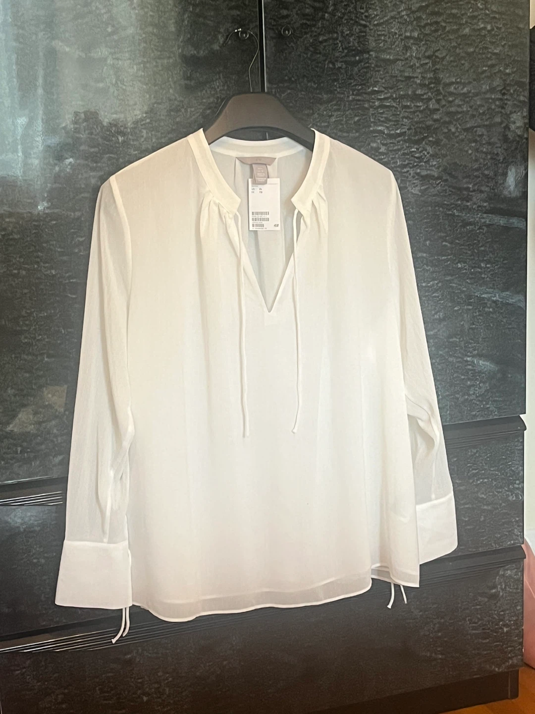H&M White Sheer Blouse XL