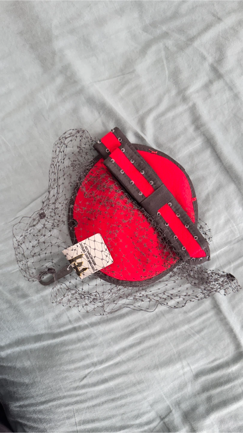 HT Red Bow Veil Fascinator Hat