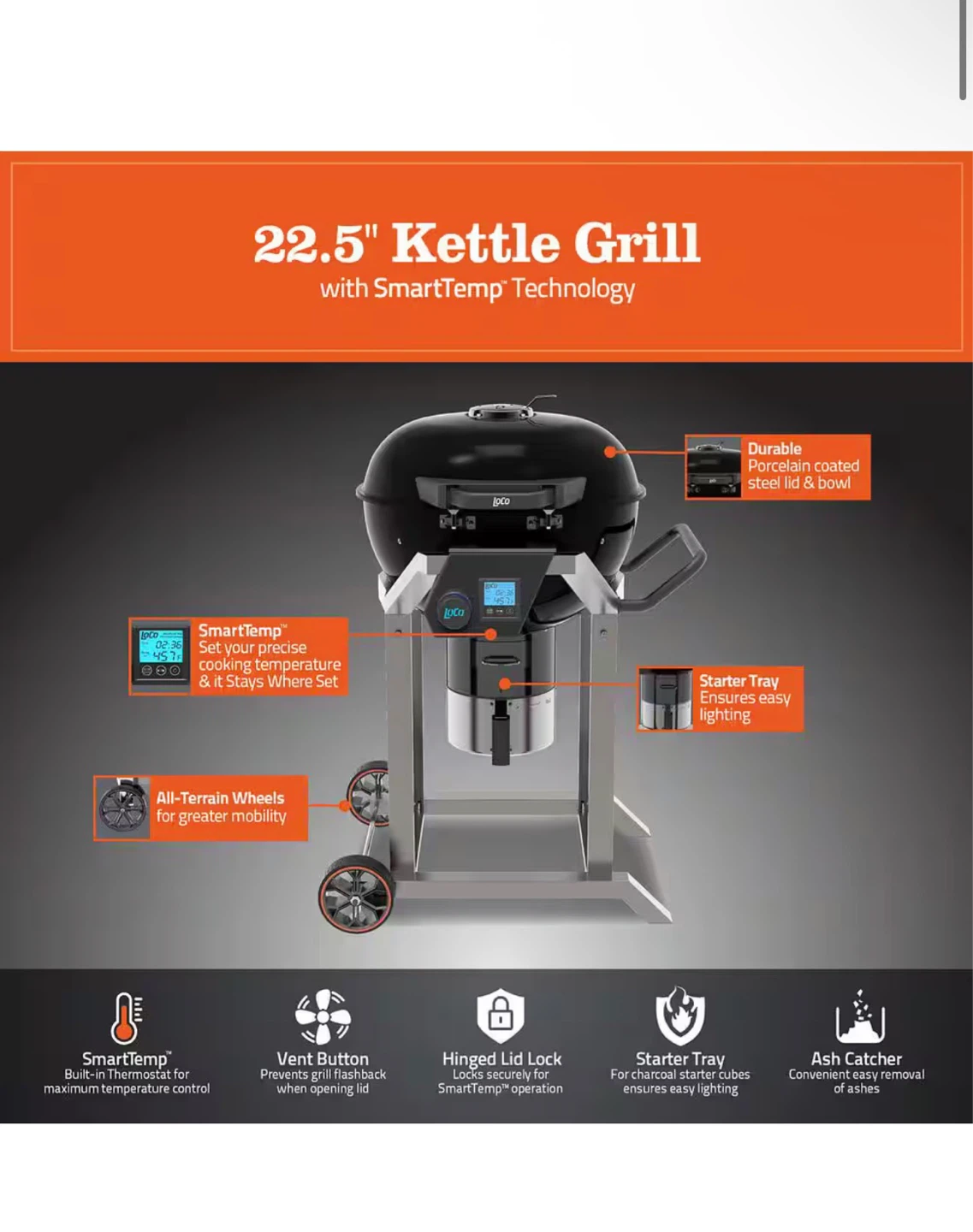 Loco 22.5" SmartTemp Kettle Grill