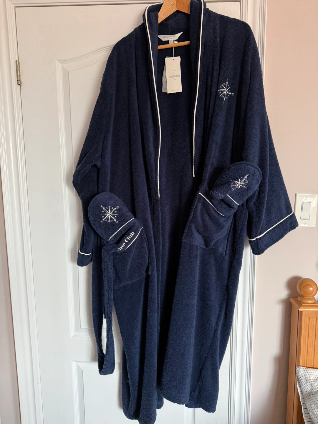 Brand new with tag Maison D'Or Marine Club Robe and Slippers Set