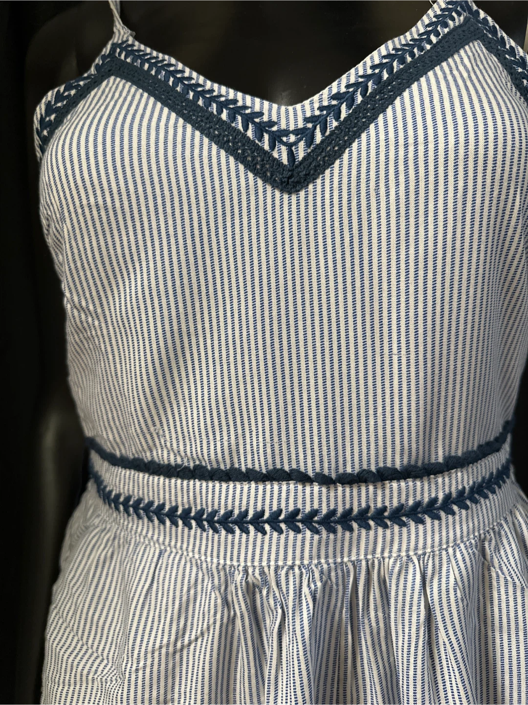 White & Blue Striped Romper with Embroidered Detail - photo 2