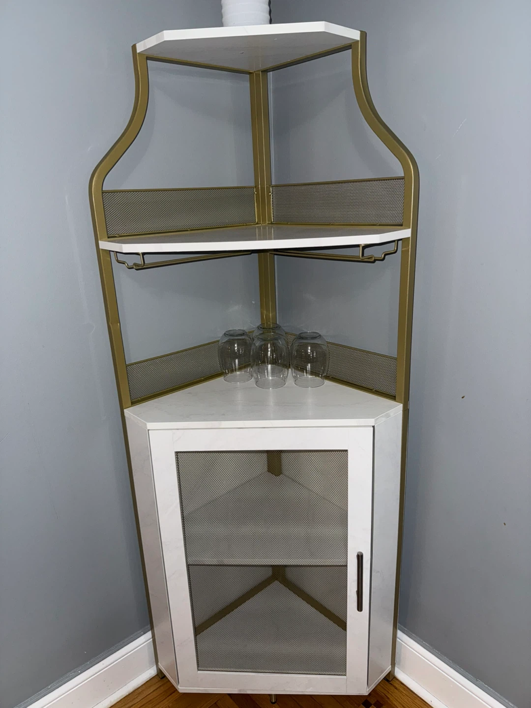 White Marble Corner bar with Gold Frame