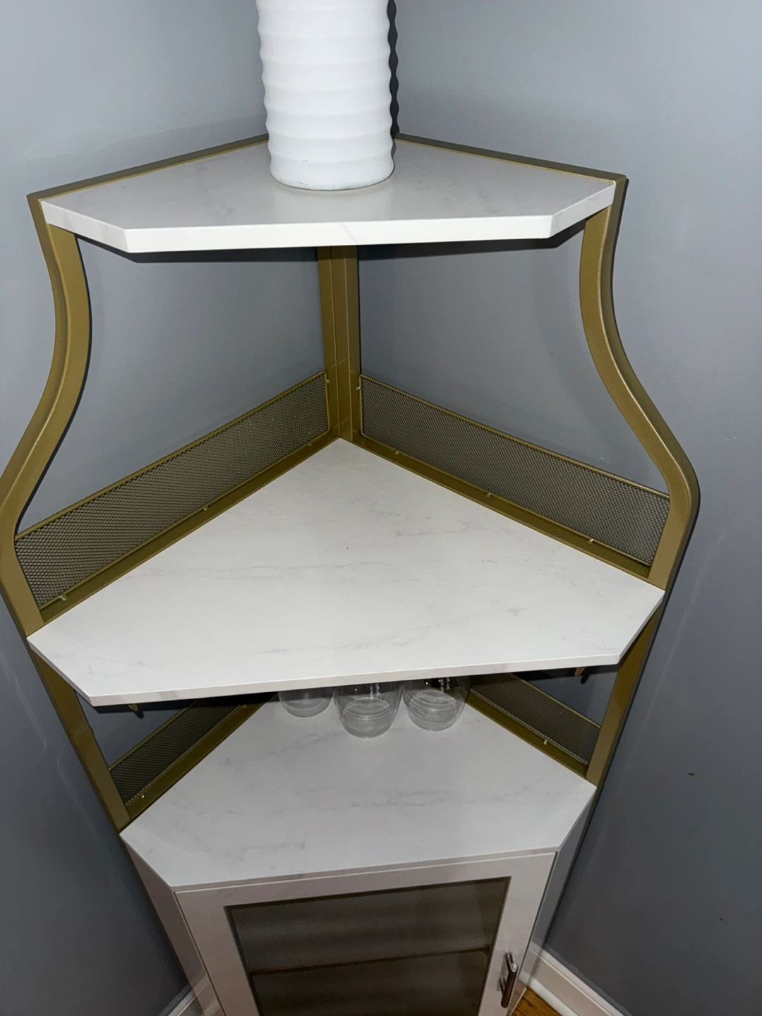 White Marble Corner bar with Gold Frame - photo 2