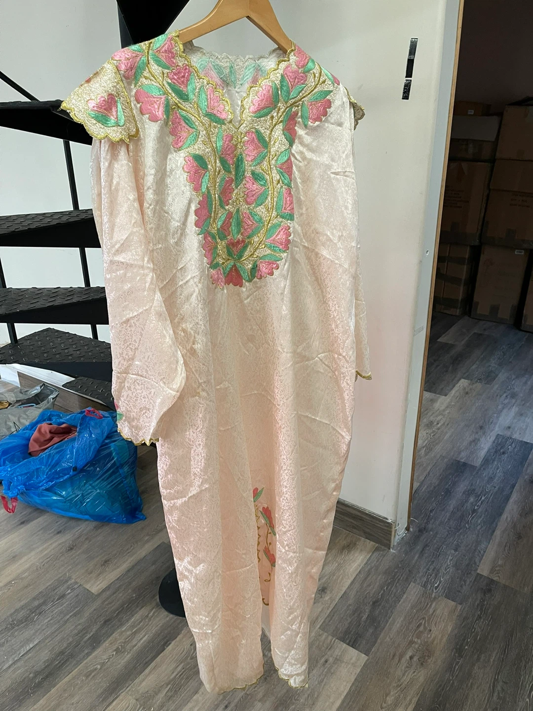 Light Pink Kaftan Dress with Floral Embroidery