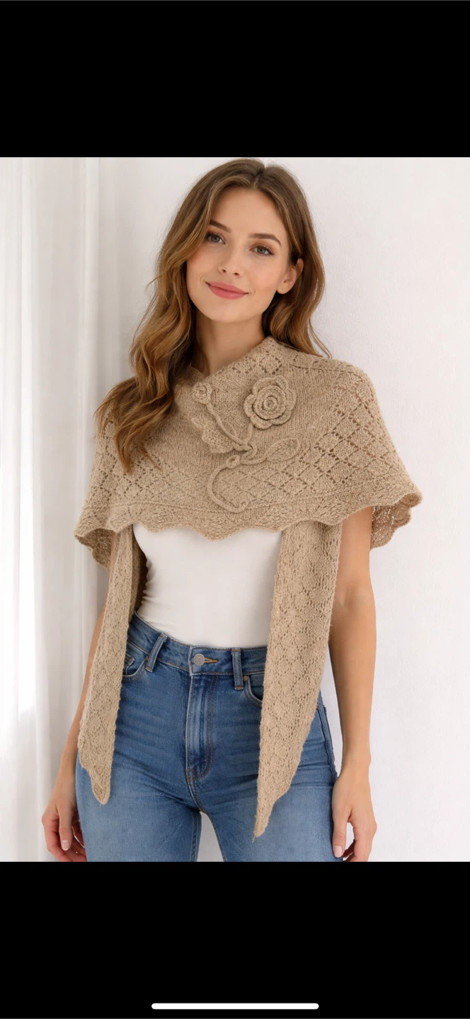 Handmade Shawl with Pockets and Flower Accent - photo 3