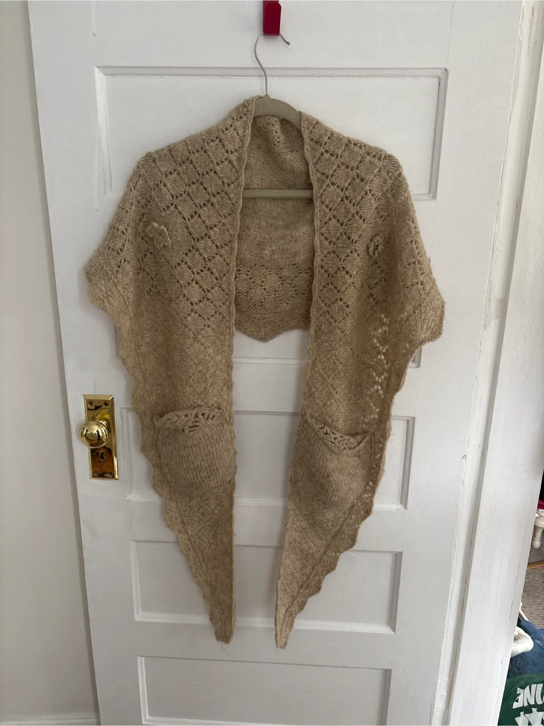 Handmade Shawl with Pockets and Flower Accent