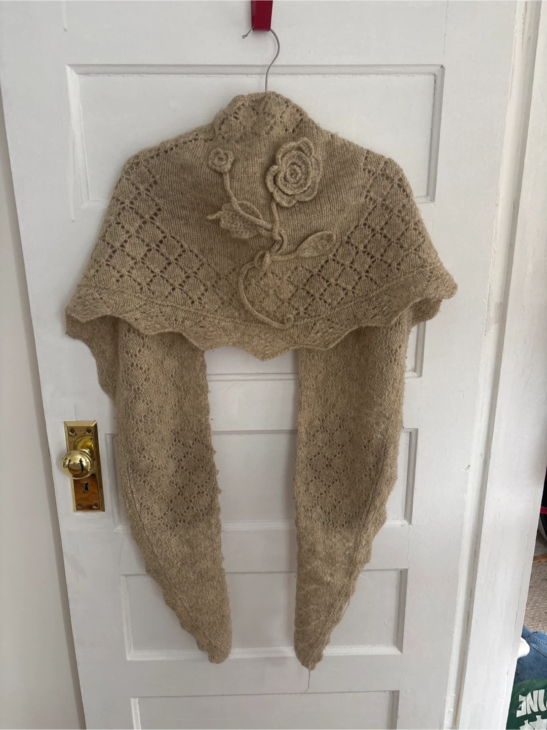 Handmade Shawl with Pockets and Flower Accent - photo 2