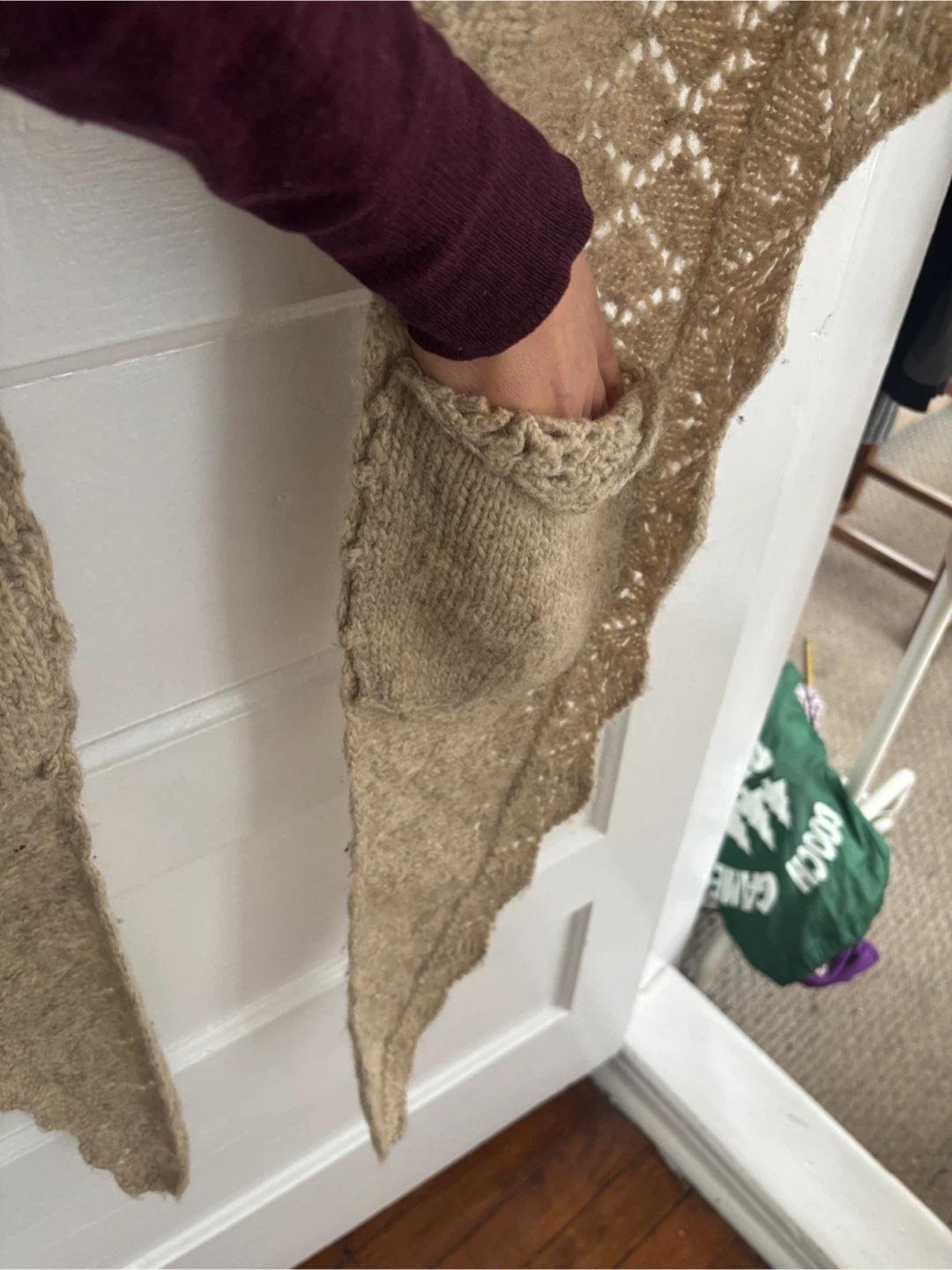 Handmade Shawl with Pockets and Flower Accent - photo 4