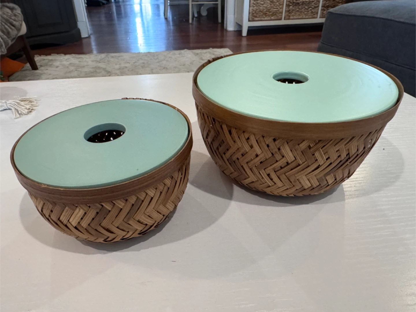 Set of 2 Woven Baskets with Lids