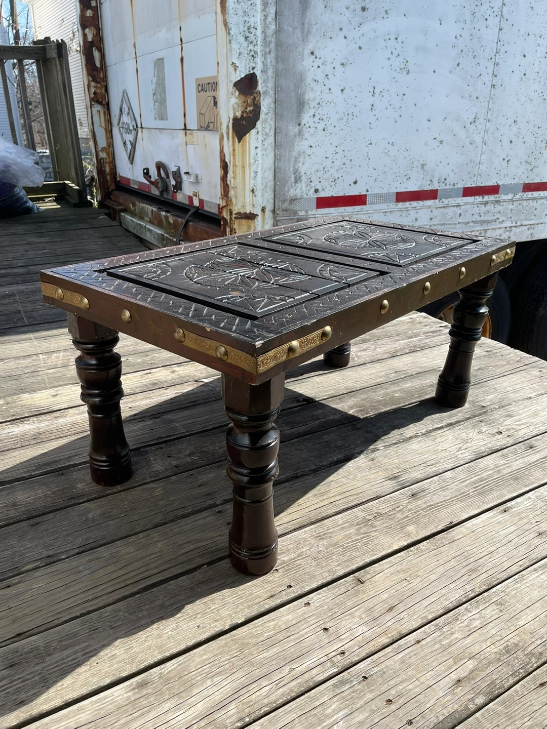 Wooden Coffee Table with Ornate Carvings
