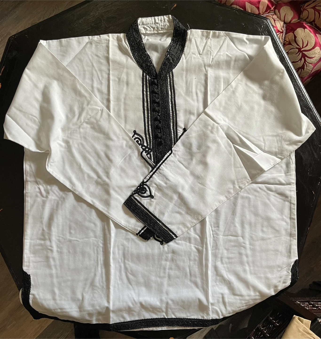 White Thobe with Black Embroidery